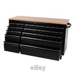 10 Drawer Rolling Tool Chest Wooden Steel Cabinet Boxes Garage Storage Organizer