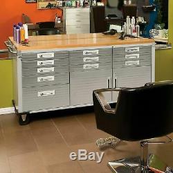 11 Drawer Tool 6' Workbench Cabinet Rolling Work Bench Stainless Steel Wood Top