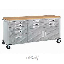 11 Drawer Tool 6' Workbench Cabinet Rolling Work Bench Stainless Steel Wood Top