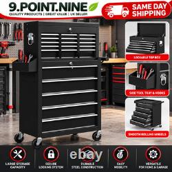 14 Drawer Rolling Tool Chest Lockable Steel Tool Cabinet Trolley Garage Black