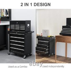 14 Drawer Rolling Tool Chest Lockable Steel Tool Cabinet Trolley Garage Black