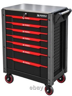 27in 7 Drawer Tool Chest Roller Cabinet With Tools Red Black Manarola MANR7DR