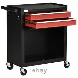2 Drawer HEAVY DUTY Tools Chest on Wheels Lockable Tool Trolley Open Cabinet