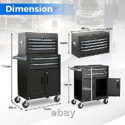 2-in-1 Garage Tool Storage Cabinet 6-Drawer Rolling Tool Chest withWheels & Hooks