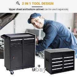 2-in-1 Lockable Metal Tool Chest Tool Cabinet Storage Box With 5 Drawer Pegboard
