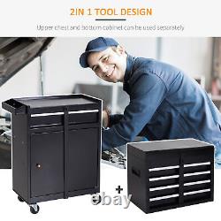2 in 1 Metal Tool Cabinet Cart Storage Box Cabinet With 5 Drawers Pegboard Chest