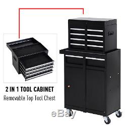 2 in 1 Metal Tool Cabinet Cart Storage Box Cabinet with 4 Drawers Pegboard Chest