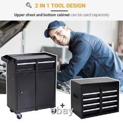 2 in 1 Metal Tool Chest Cabinet Garage Trolley Cart Workshop Storage Drawer Box