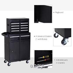 2 in 1 Metal Tool Chest Cabinet Garage Trolley Cart Workshop Storage Drawer Box