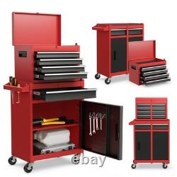 2 in 1 Rolling Tool Cabinet with 5 Drawers & 4 Casters Red Black