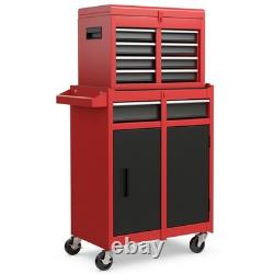 2 in 1 Rolling Tool Cabinet with 5 Drawers & 4 Casters Red Black