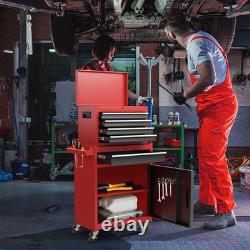 2 in 1 Rolling Tool Cabinet with 5 Drawers & 4 Casters Red Black