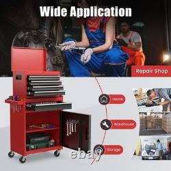 2 in 1 Rolling Tool Cabinet with 5 Drawers & 4 Casters Red Black