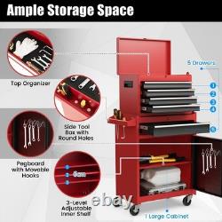 2 in 1 Rolling Tool Cabinet with 5 Drawers & 4 Casters Red Black
