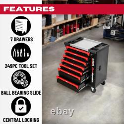 30Tool Chest Roller Cabinet 7 Drawer Includes 249-Pcs Tool Set Lockable Steel