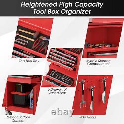 3-in-1 Garage Tool Storage Cabinet 6-Drawer Rolling Tool Chest withWheels & Hooks