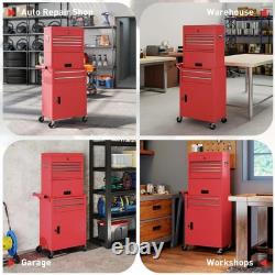 3-in-1 Tool Cabinet with Wheels Rolling Tool Chest with 6 Drawers Storage Red