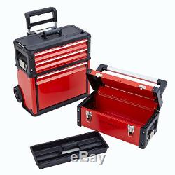3-in-1 Trolley Tool Box Set 4 Drawers Boxes Storage Cabinet Portable Wheel Steel