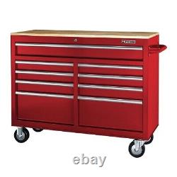 46 In. 9-Drawer Mobile Workbench Tool Chest Storage Cabinet Solid Wood Work Top
