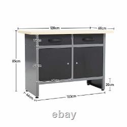 4/5ft Tool Cabinet Metal Steel Chest Drawer Cupboard Box Wood Top Work Station