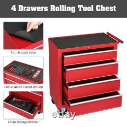 4 Drawer Rolling Garage Tool Organizer Cabinet Pull Handle Cart Lockable Wheels