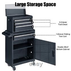 4-Drawer Tool Chest with Wheels & Lock Tool Box with Large Storage Cabinet Black
