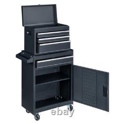 4-Drawer Tool Chest with Wheels & Lock Tool Box with Large Storage Cabinet Black