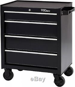 4 Drawers Tool Box Chest Cart with Wheels Metal Roll Around Rolling Storage Black