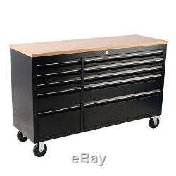 55Inch 10Drawer Moving Tool Chest Storage Lockable Tool Cabinet Garage Workbench