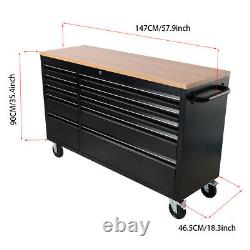 55'' 10 Drawers Moving Tool Chest Storage Lockable Tool Cabinet Garage Workbench