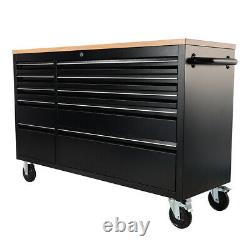 55 Heavy Duty Steel Wood Top Chest Tool Box Cabinet Garage Work Shop 10 Drawer