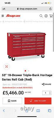 £5600 Snap on tool box 53in 19 Drawer Heritage Roll On Cabinet Massive Saving