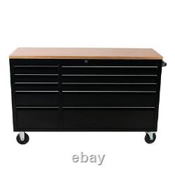 57.9'' Large Chest Tool Box Rolling Work Bench Tool Box 10 Drawers Cabinet Black