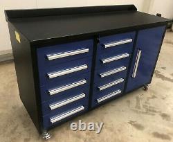 5.5' Heavey Duty Work Bench/tool Cabinet C/w 10 Drawers 1 Cabinet On Casters