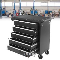 5 Drawer Black Tool Trolley Chest Heavy Duty Steel Mobile Storage Roller Cabinet
