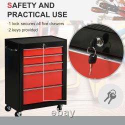 5-Drawer Lockable Steel Tool Storage Cabinet with Wheels Handle 2 Keys