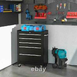 5-Drawer Lockable Steel Tool Storage Cabinet with Wheels Handle 2 Keys Drawer