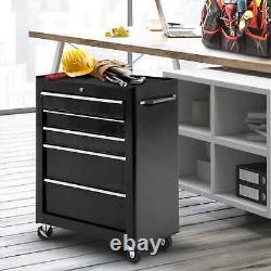 5-Drawer Lockable Steel Tool Storage Cabinet with Wheels Handle 2 Keys Drawer