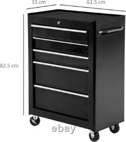 5-Drawer Lockable Steel Tool Storage Cabinet with Wheels Handle 2 Keys Organisat
