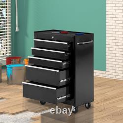 5-Drawer Lockable Steel Tool Storage Cabinet with Wheels Handle 2 Keys Organisat