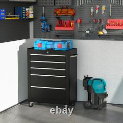 5-Drawer Lockable Steel Tool Storage Cabinet with Wheels Handle Organiser
