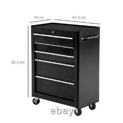 5-Drawer Lockable Steel Tool Storage Cabinet with Wheels Handle Organiser