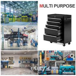 5-Drawer Lockable Steel Tool Storage Cabinet with Wheels Handle Organiser