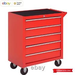 5 Drawer Lockable Tool Cabinet Red Alloy Steel Storage Wheels/Home Office
