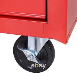 5 Drawer Lockable Tool Cabinet Red Alloy Steel Storage Wheels/Home Office