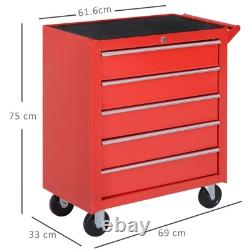 5-Drawer Lockable Tool Storage Cabinet with Wheels, Handle, 2 Keys, Steel Home