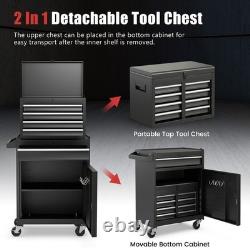 5-Drawer Rolling Tool Chest 2-in-1 Heavy-Duty Tool Cabinet with Locking Black