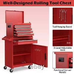 5 Drawer Rolling Tool Chest High Capacity Storage Station Cabinet Lockable Wheel