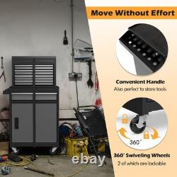 5 Drawer Tool Cabinet with Removable Tool Box and Casters Black