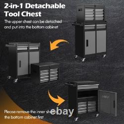 5 Drawer Tool Cabinet with Removable Tool Box and Casters Black